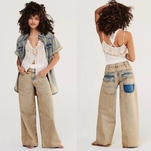 Free People jeans wide-leg cotton baggy denim pants